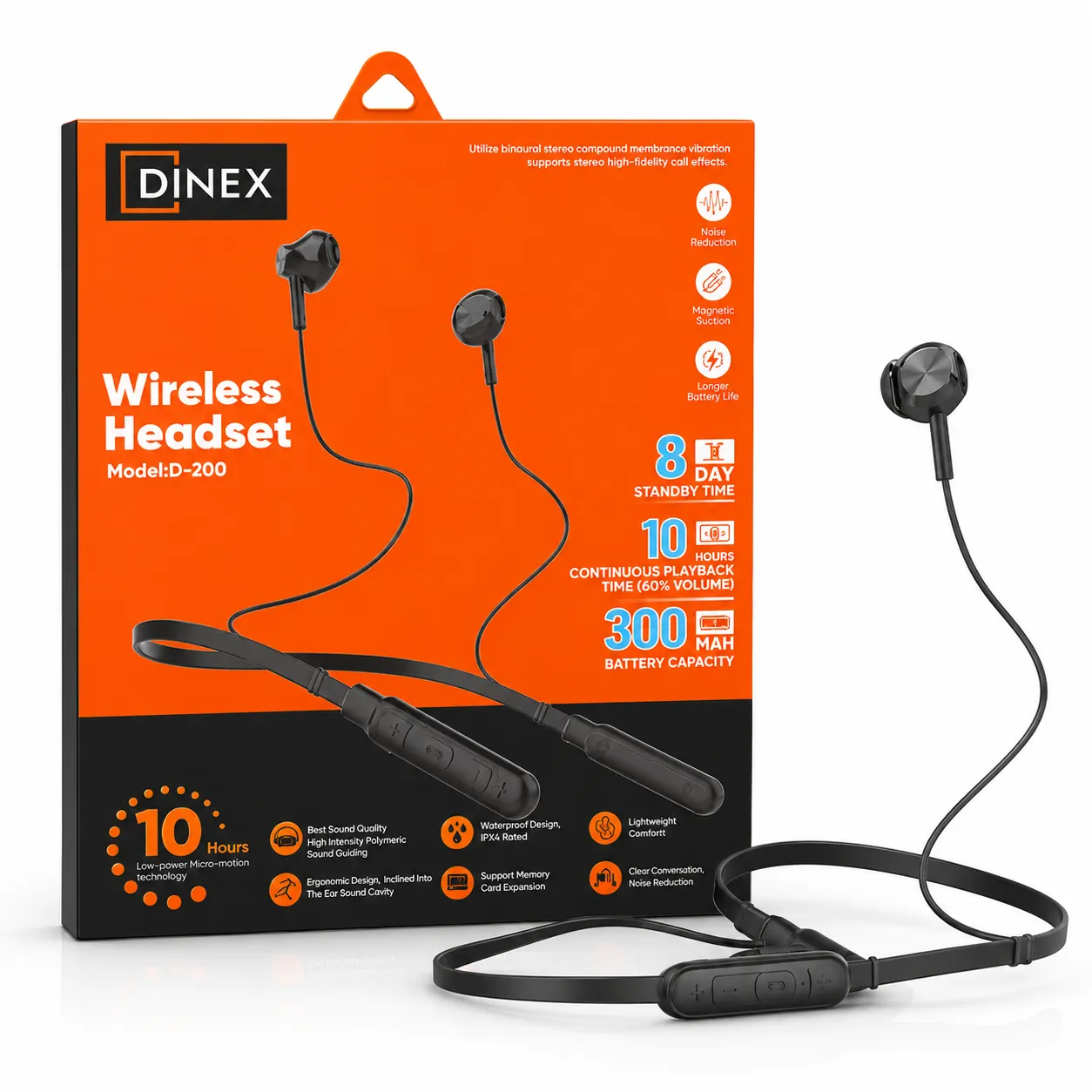 DINEX Écouteurs Bluetooth Sans Fil Modél D-200 avec Carte Mémoire Intégrée