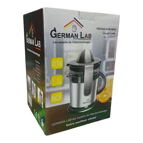 GERMAN LAB Presse-Agrumes 40 W - Rotation Automatique - Service Direct Ou Réservoir 1,2 L - Couvercle Anti