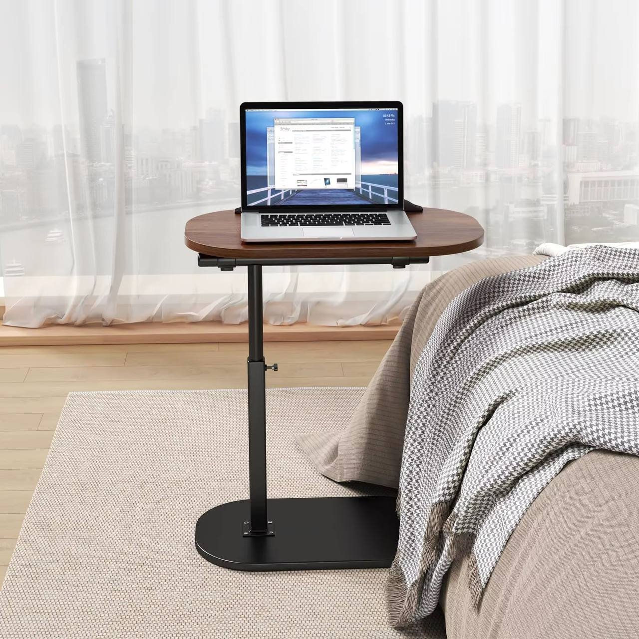 Table d'appoint élégante à Hauteur et angle réglables,,pour canapé,Table en Bois pour PC et Tablette,rotatif à 360 °